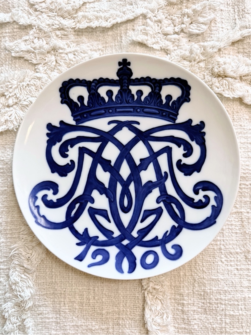 Royal Copenhagen 1906 Commemorative Plate Blue White Crown Monogram Denmark